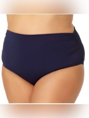 Anne Cole Plus Size High Waisted Shirred Convertible Swim Bottoms Navy Blue